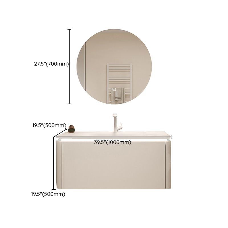 White Rectangular Vanity Single Sink Wall Mounted Wood Frame Bathroom Vanity with Mirror
