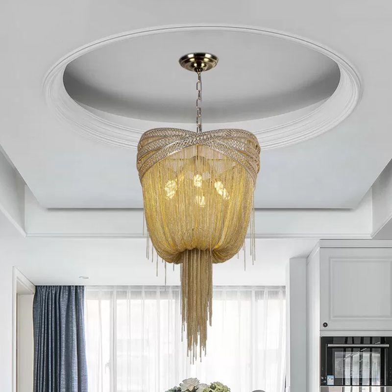 Gold / Silver 4/6/8 Lumières lustre éclairage en métal rustique drapé perlé suspendu luminaire, 16 "/19,5" /23,5 "de largeur