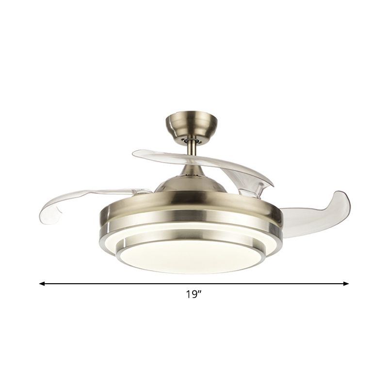 Ventio a soffitto a LED moderno leggero a strati argento rotondo a 4 lale a filo con ombra acrilica, largo 19 "