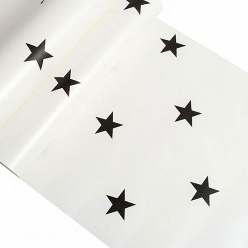 Minimalist Star Wall Covering in Black and White Children's Bedroom Wallpaper Roll, 20.5-inch x 33-foot