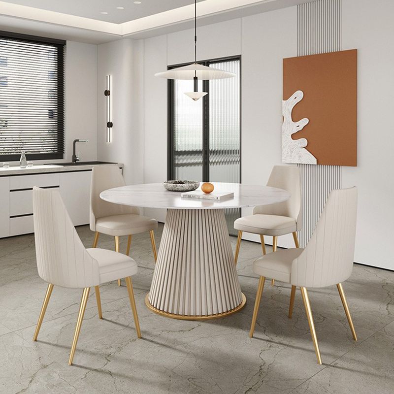 Glam Stone Dining Table Round Iron Table with Pedestal Casual Base