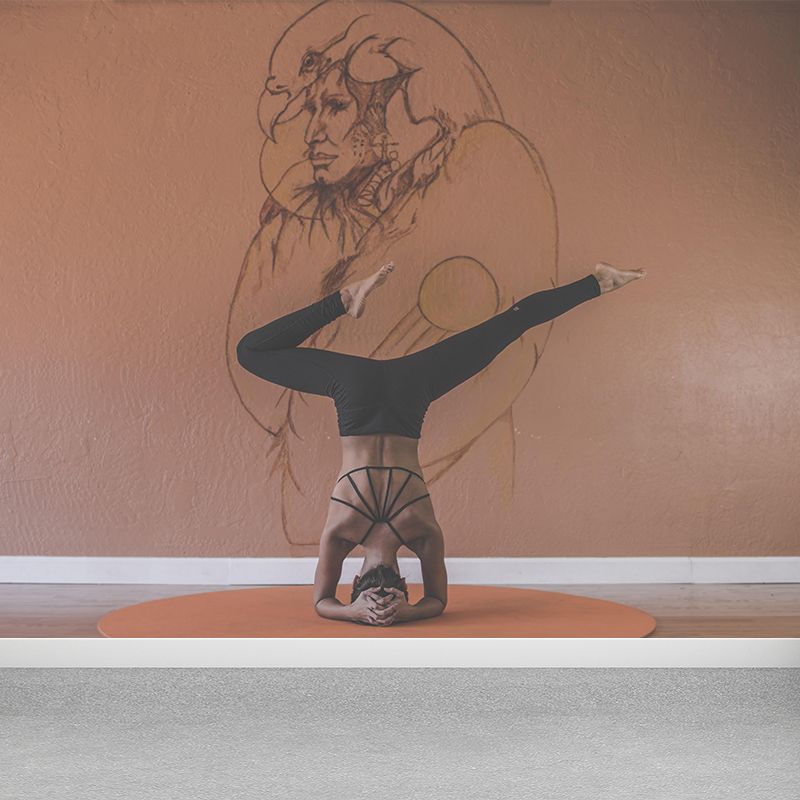 Contemporary Yoga Hobby Mural Mildew Resistant Covering for Accent Wall Fire Mural