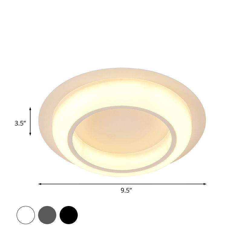 Plafonnier LED en acrylique en forme de cercle, design nordique noir/blanc/gris, luminaire encastré pour chambre à coucher