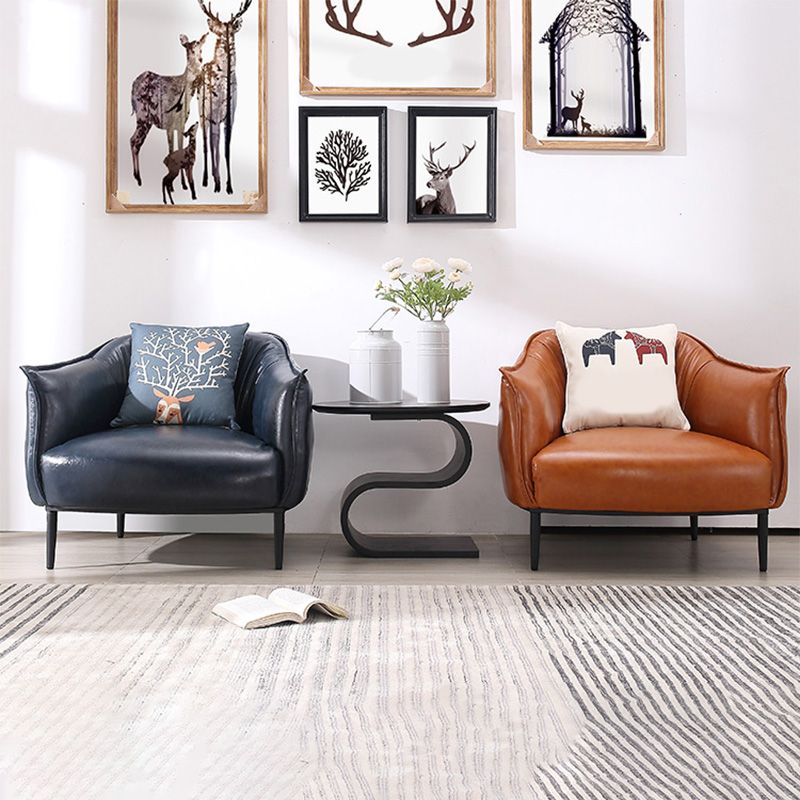 Faux Leather Solid Color Barrel Chair with Basic Four Leg for Bedroom