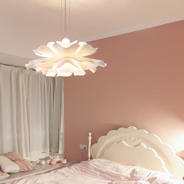 Simple Flower Pendant Light Fixture Acrylic Bedroom Pendant Ceiling Light in White