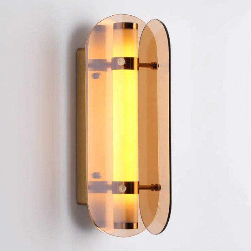 Modern Glass Wall Sconce Cylinder Shape Wall Light with Acrylic Shade for Living Room