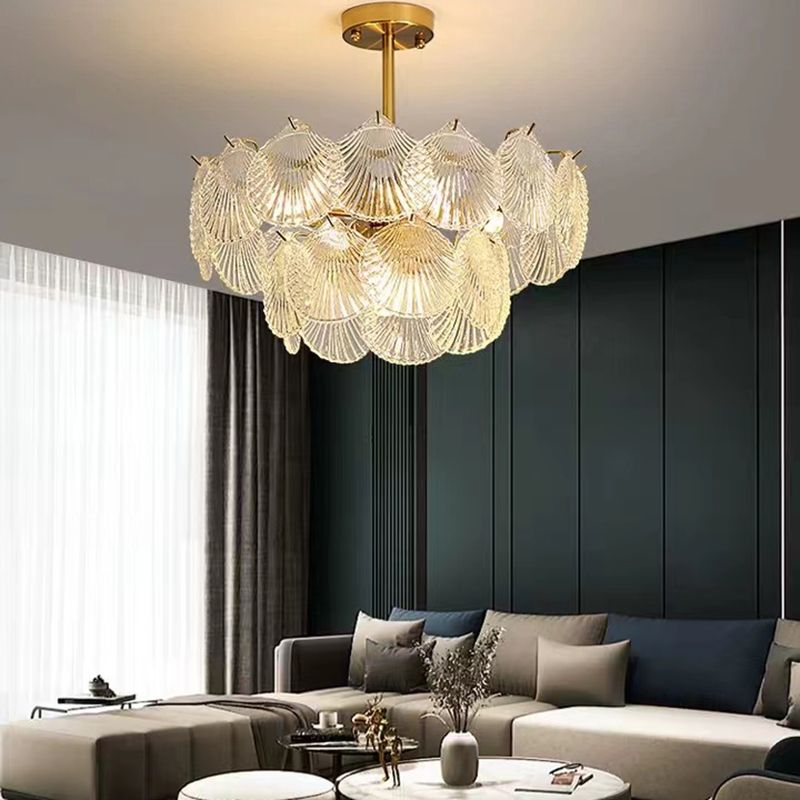 Gold Modern Metal Ceiling Light Geometric Shape Island Light with Shell Shade for Bedroom