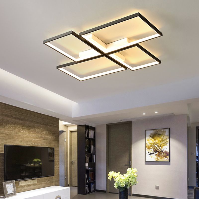 Black Pinwheel-Like Ceiling Lamp Minimalistic Metal LED Flush Mount Light Fixture for Living Room