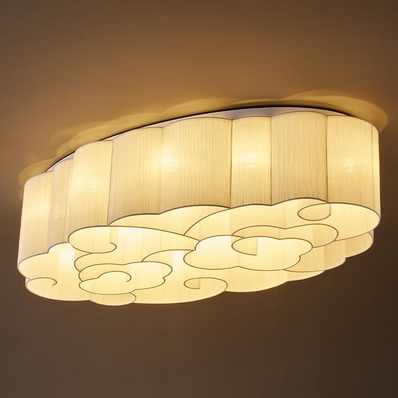 White Minimalism Flush Mount Oval Stoff Flush Ceiling Light für Esszimmer