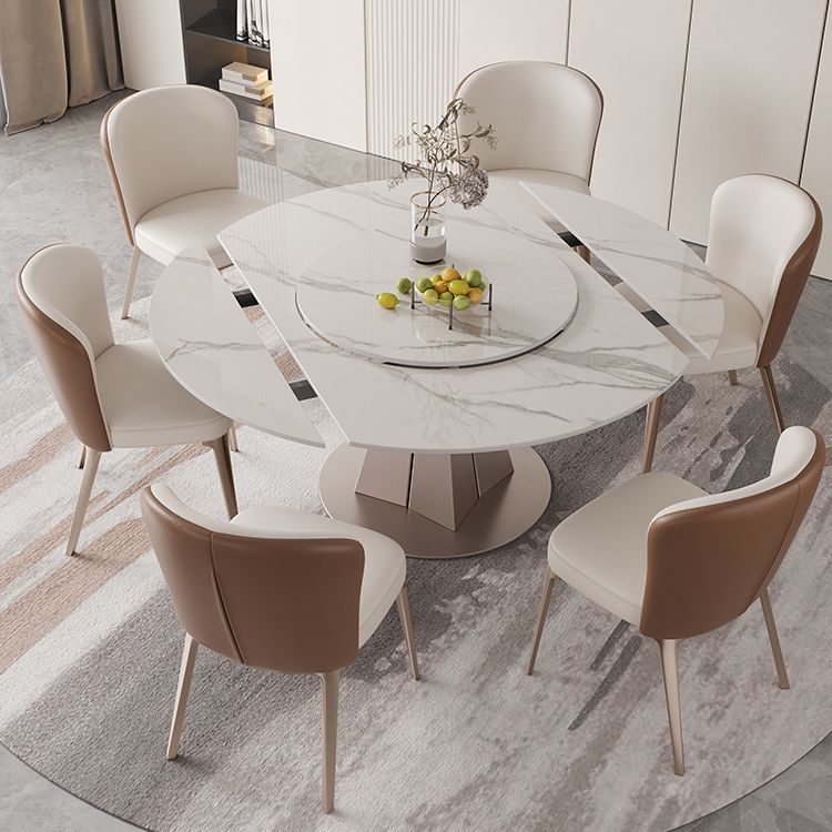 Nordic 1/4/5/6/7/9 Pieces Dining Set Stone Round Table and Leather Chairs Dinette Set