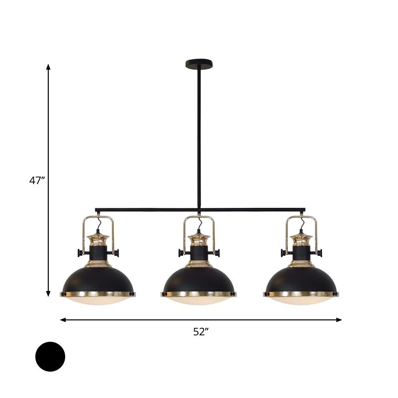 3 Head Dome Island Lighting Industrial Style Black Finish Metal Island Ceiling Light with Glass Diffuser