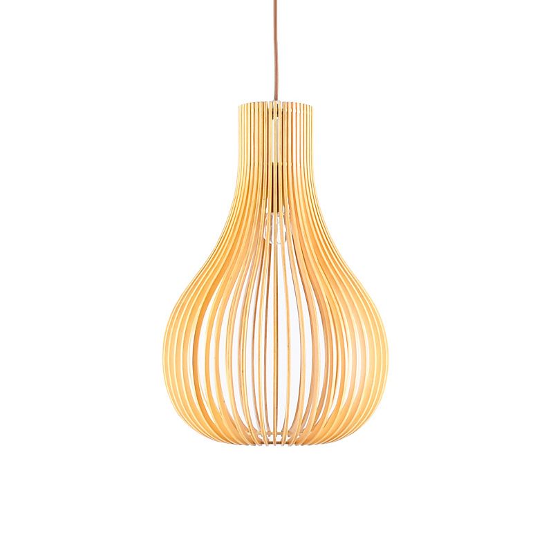 Rilegamento minimalista 1-bulbo sospeso a sospensione Beige BEIGE LAMPAGGIO SOSPENSIONE SOSPENSIONE CONDA CON OMBIO IN LEGNO, 12 "/15" W