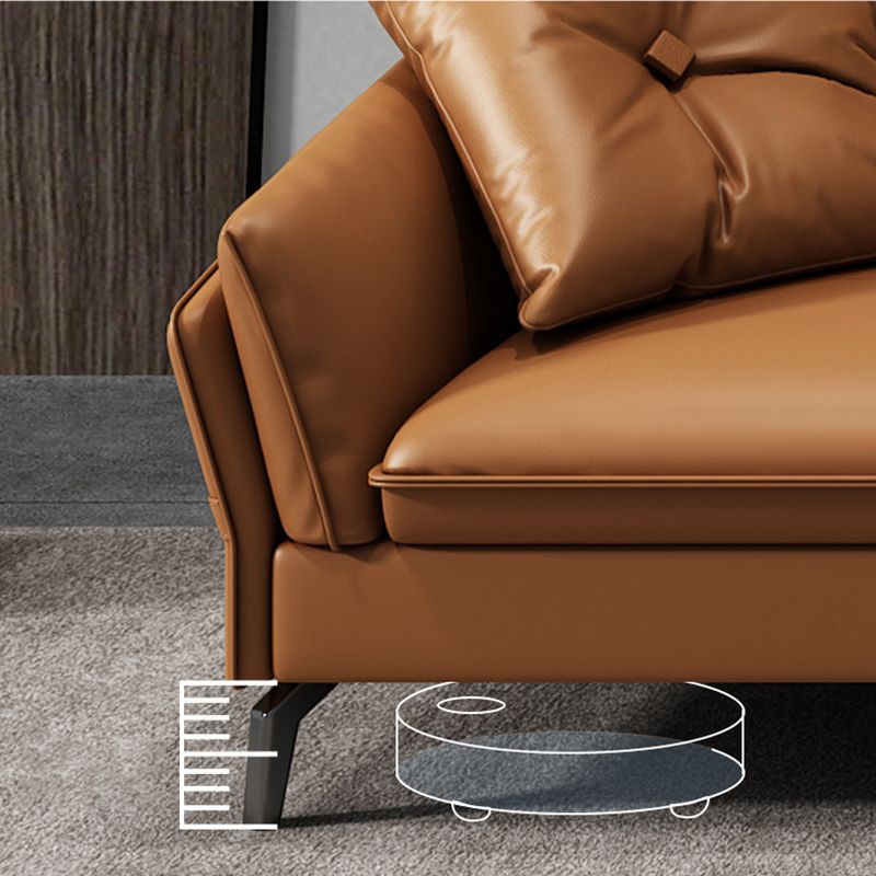 Sloped Arms Genuine Leather Sectional Sofa 35.43"High Cushion Back Sofa, Dark Brown