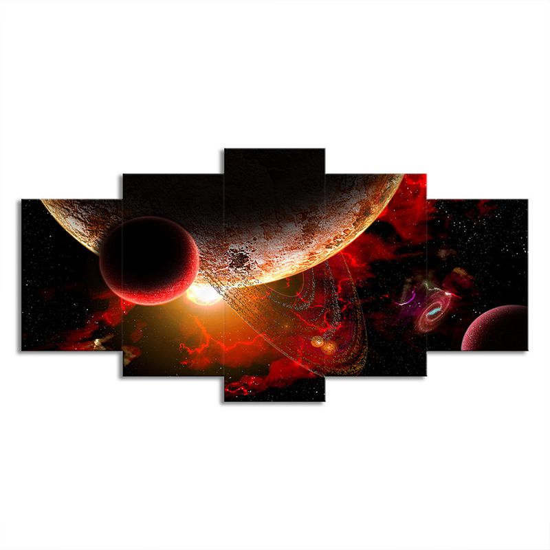 Space Planets Canvas Print in Red Science Fiction Wall Art Decor for Child Bedroom