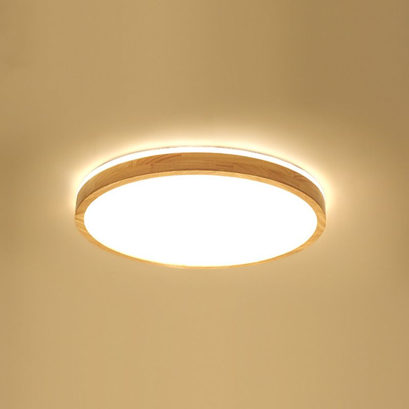 2.2 Inch Ultra-thin Round Wooden Ceiling Light Acrylic Shade Contemporary Minimalism Lighting Fixture for Bedroom