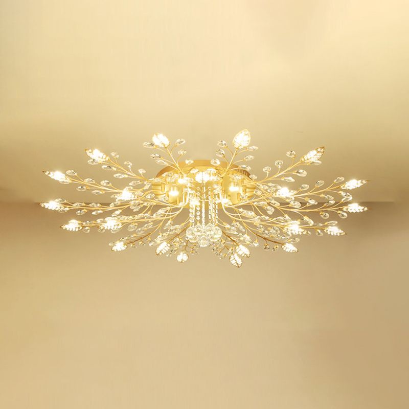 Gold Rami Soffitto Light Fixture Rustico Crystal Hallway LED Flush Montaggio Lampada