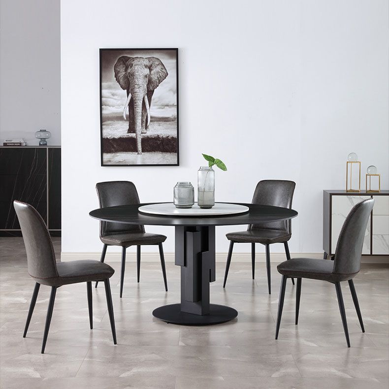 Round Modern Stone Table Standard Height Dining Table with Pedestal Base