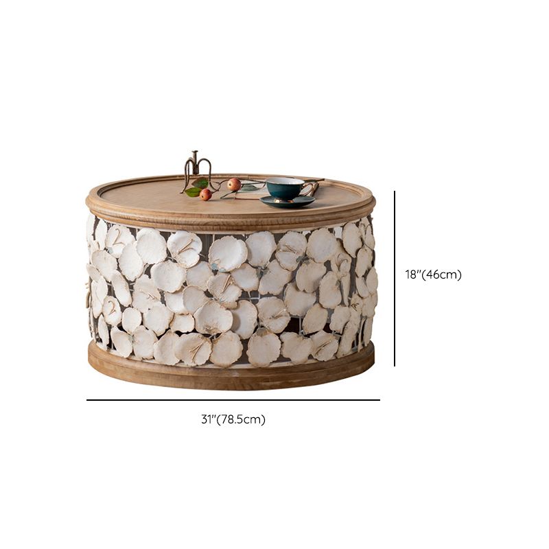 French Country Solid Wood Coffee Table Round Distressed Cocktail Table