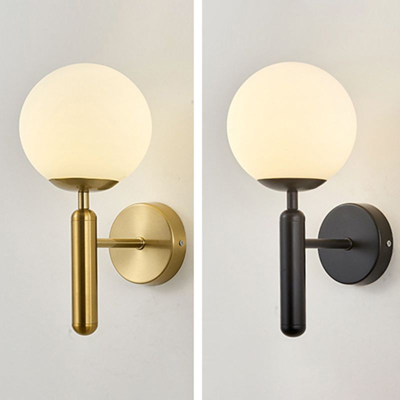 Contemporary Vanity Lighting Globe Glass Wall Light Fixture in White for Bathroom