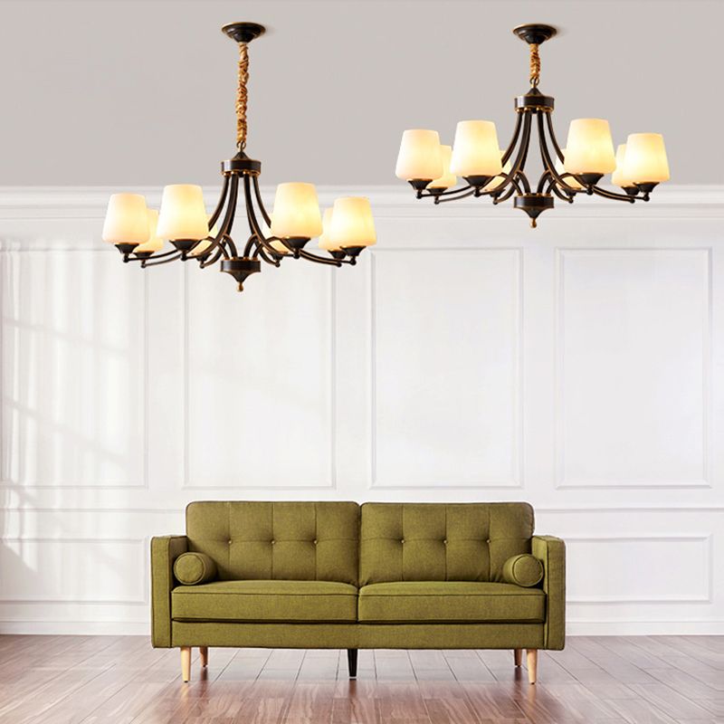 American Brass Chandelier Branch Black Pendant Lamps with Glass for Living Room