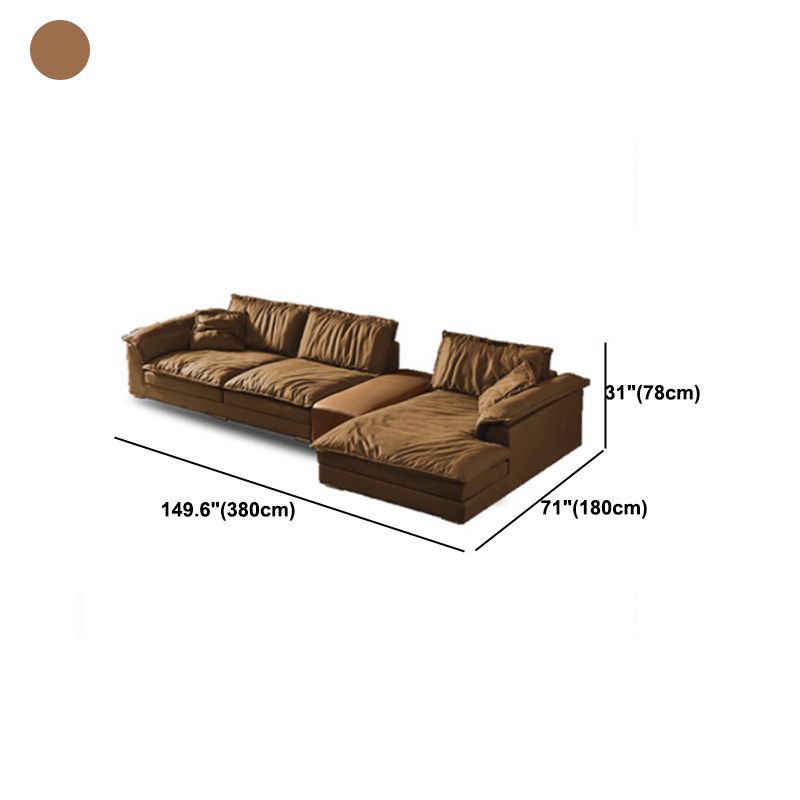 Brown Pillow Top Sofa & Chaise Faux Leather Loose Back Sofa - 30.7" H