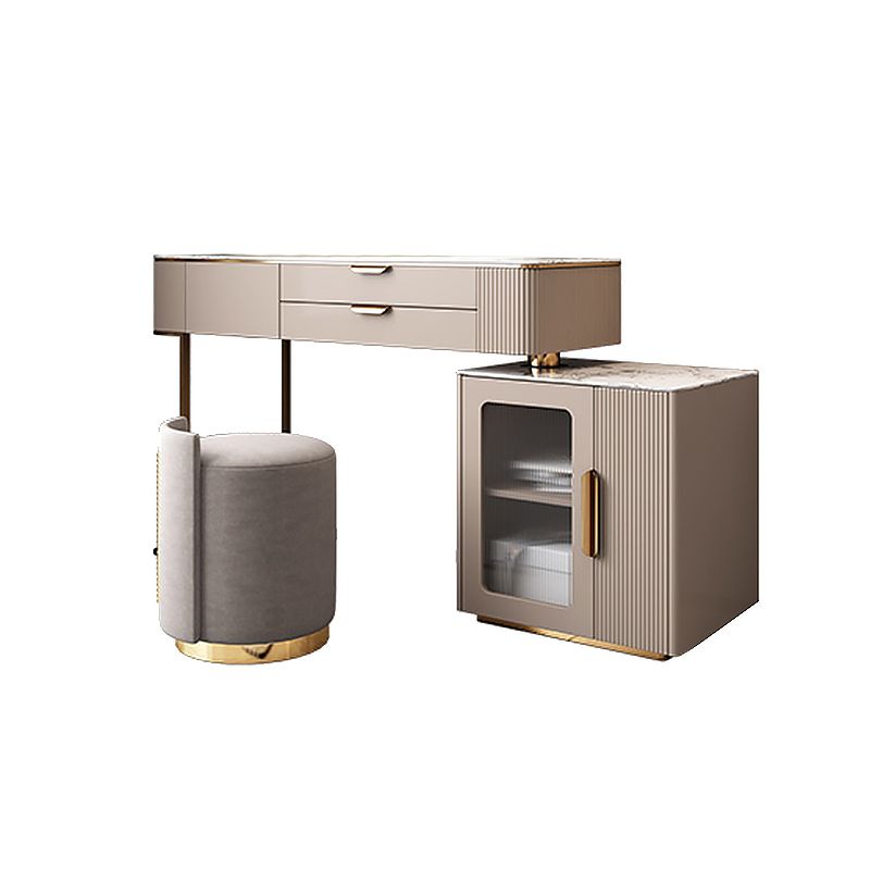 Glam Solid Wood Vanity Makeup Table Set Slate Top Dressing Table