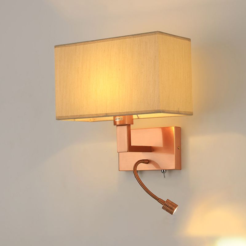 Modern Wall Sconce Metal Rectangle Shape Wall Light with Fabric Shade for Bedroom