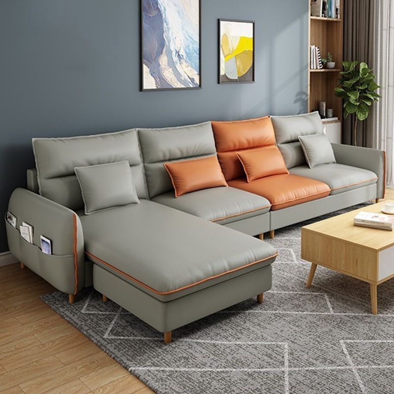 Modern Storage Faux Leather Sectioanl with Pillow Back for Living Room