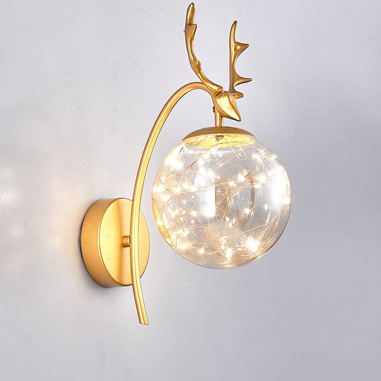 Spherical Wall Sconce with Antlers Nordic Luxury Style Glass Sconces for Living Room Bedroom