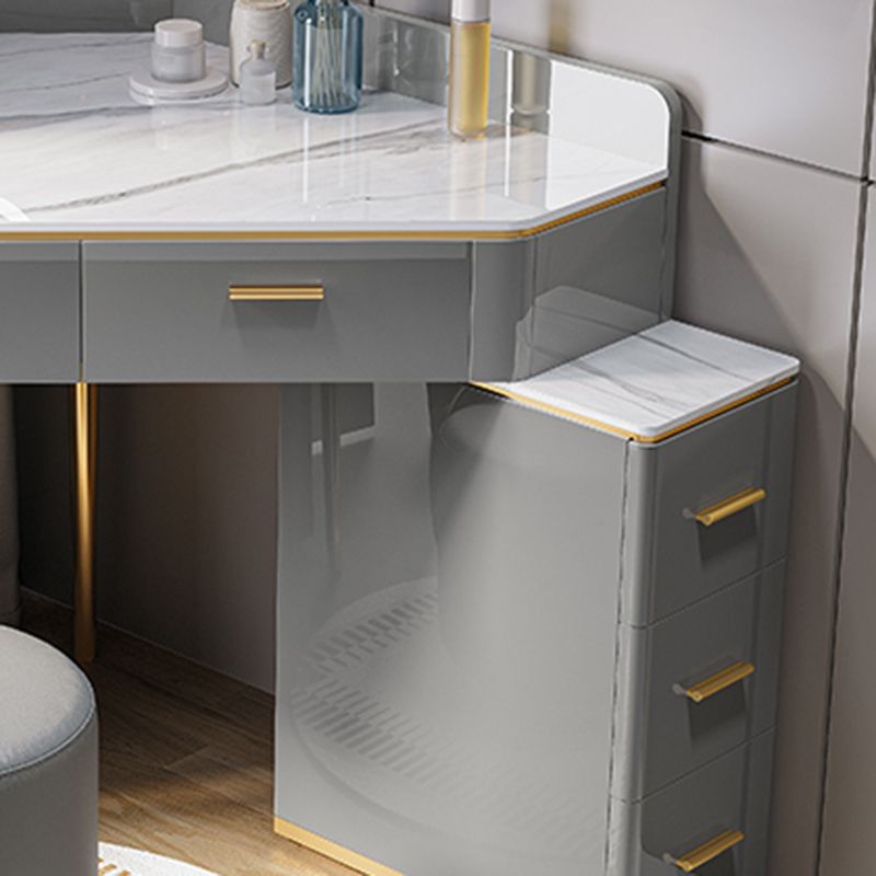 Glam Dressing Table Stool Set with Drawers, Slate Top Makeup Vanity Set