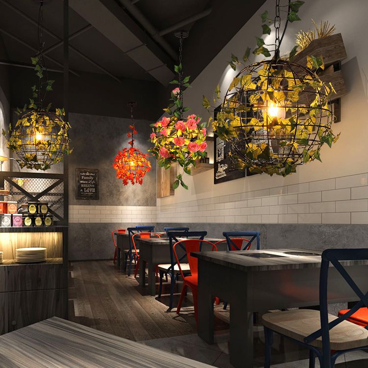 1-Licht Globe Metal Cage Pflanze Dekorative hängende leichte Einfachheitstil Moderne Anhängerlampe