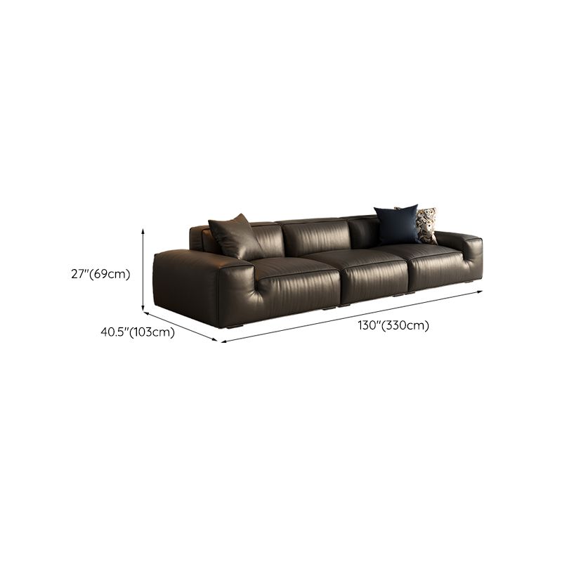 Contemporary Stain Resistant Genuine Leather Square Arm Sofa in Black