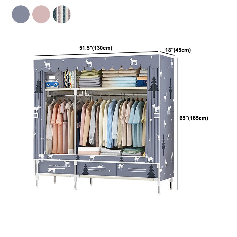 Steel Frame Wardrobe Cabinet Modern Style Wardrobe Armoire with Drawer