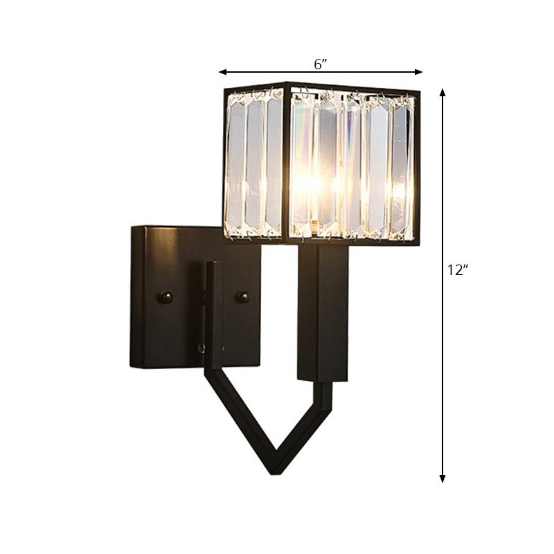 Black Finish Rectangle Wall Lamp Modernist Style 1 Light Clear Crystal and Metal Wall Sconce Fixture