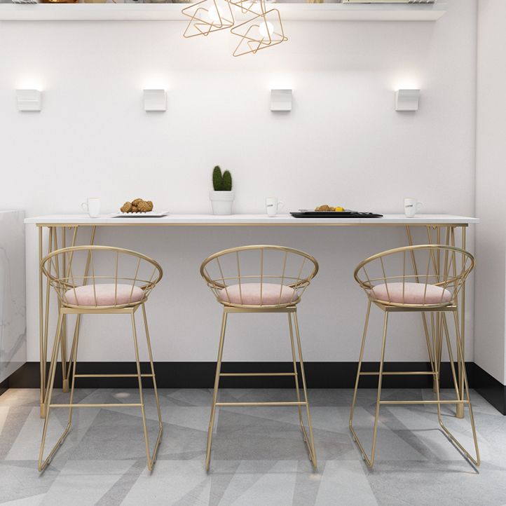 White Rectangle Pub Table Faux Marble Bar Height Cocktail Table with Metal Base