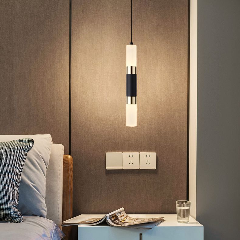 Acrylic Black LED Pendant Light in Modern Style Aluminium Cylindroid Hanging Lamp for Bedroom