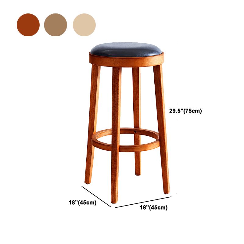 Modern Round Bar Stool Oak Solid Wood Bar Stool with PU Leather