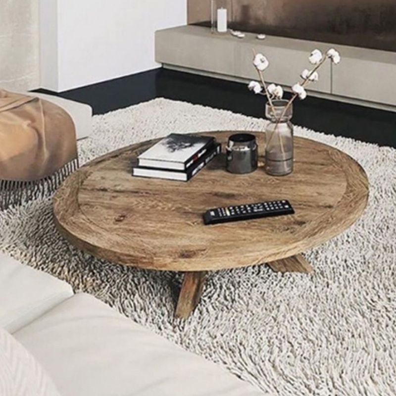 15"H Contemporary Coffee Table Solid Wood Round Coffee Cocktail Table
