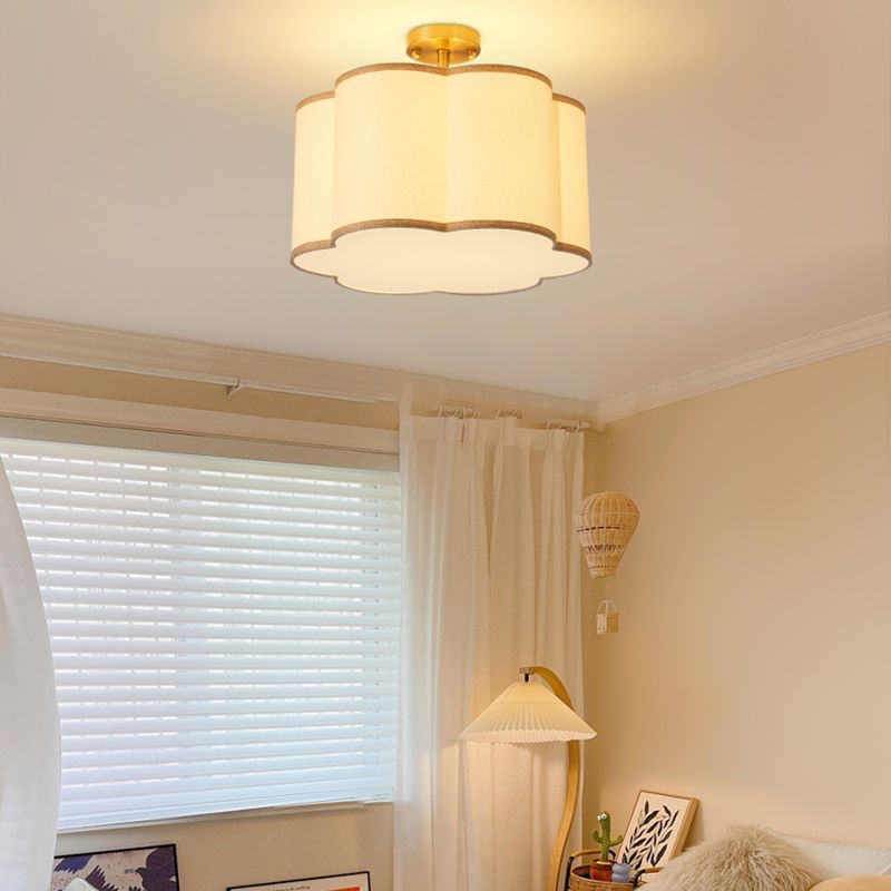 American Style Ceiling Light Geometry Shape Ceiling Lamp with Fabric Shade for Living Room