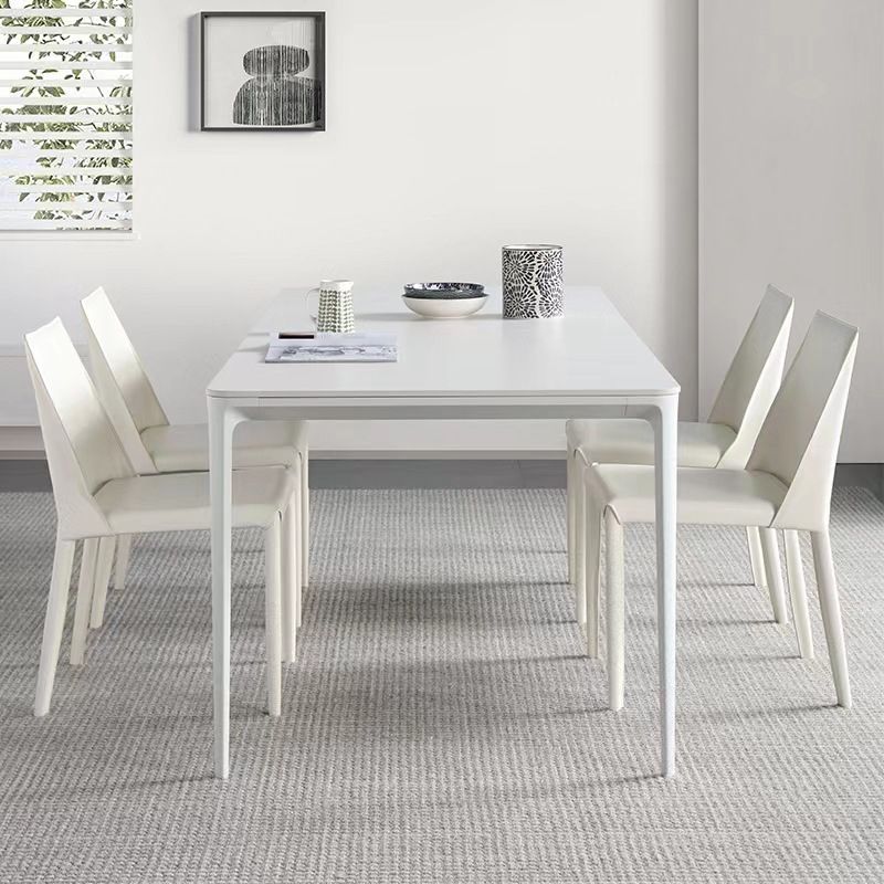 Modern Sintered Stone Dining Set Rectangle 1/4/5/6/7 Pieces Dining Room Table Set in White