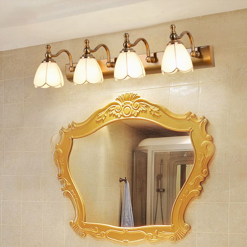 Traditional Bronze Wall Mounted Light White Glass Vanity Wall Lamps for Bathroom