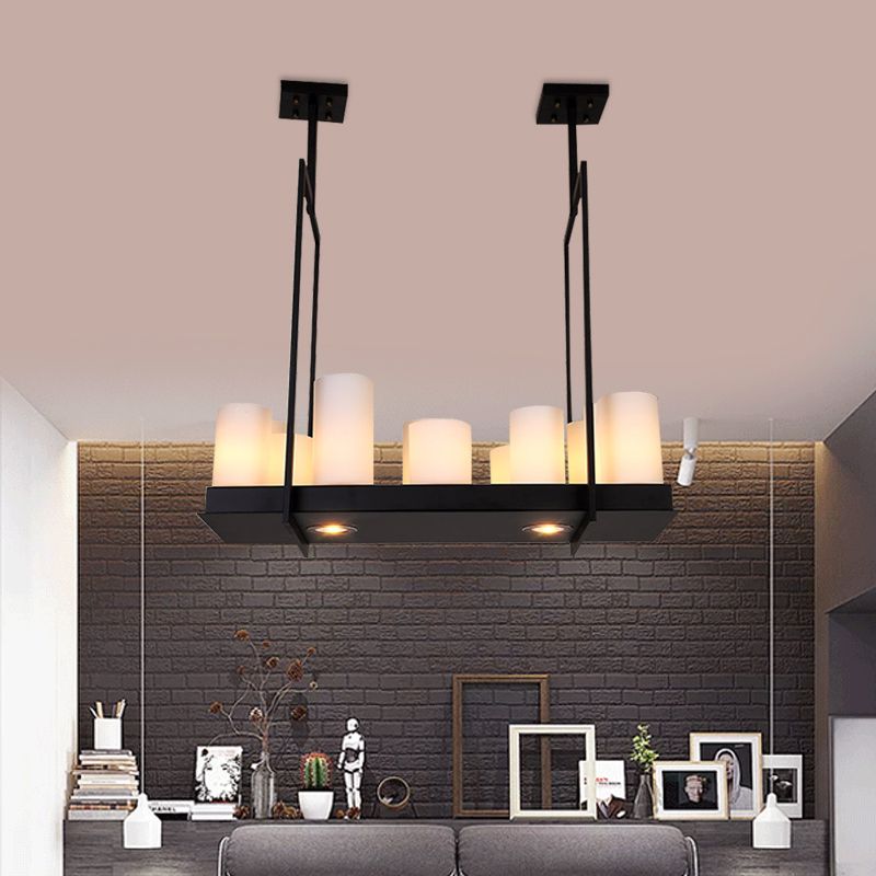 8/12/16 Lights Island Pendant Light Traditional Barrel Frosted Glass Hanging Lamp in Black for Dining Room