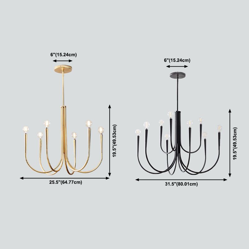 Metaal gebogen armen ophanging hanglamp moderne stijl multi -lichten hangende lamparmaturen