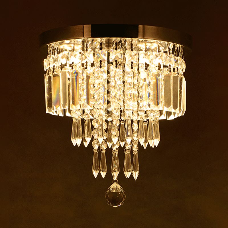 Chrome 8"/10" de large LED Lampe encastrée moderniste en cristal à facettes ronde à plusieurs niveaux près du plafonnier