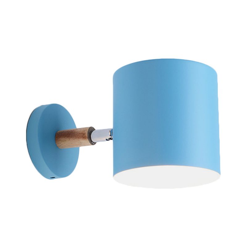 Blue Tubular Wall Lamp Macaron 1 Head Metal Sconce Light Fixture with Rotating Node