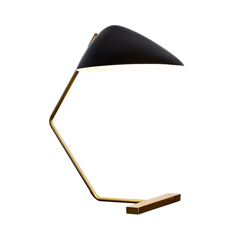 Lampada da tavolo Modernism Wide Flare in metallo con 1 lampadina, piccola lampada da scrivania in nero con braccio curvo