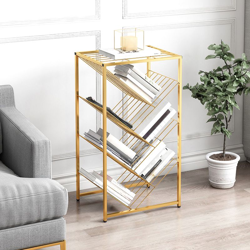 Metal Vertical Geometric Bookcase Contemporary Style Closed Back Shelf