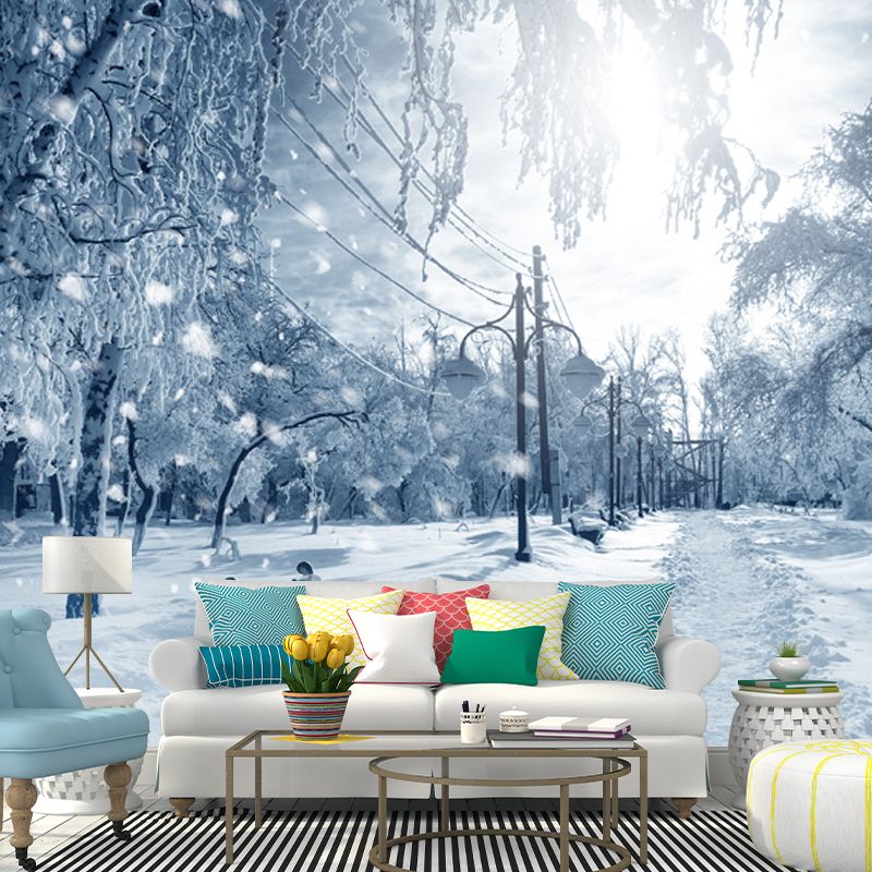 Large Winter Park Landscape Mural Moisture Resistant Modern Indoor Wall Art in Grey