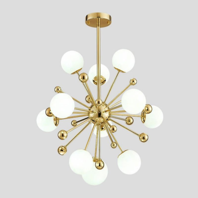 Gold Globe Chandelier Nordic Multi Light Hanging Light with White Glass for Bedroom