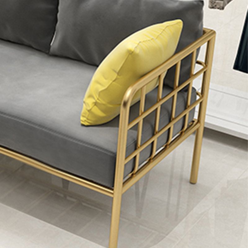 Contemporary Metal Frame Velvet Square Arm Sofa For Living Room